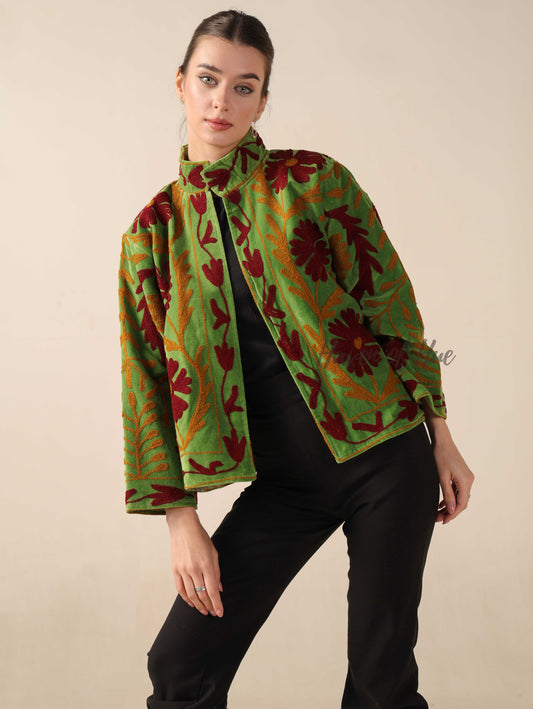 Green Velvet Embroidered Jacket