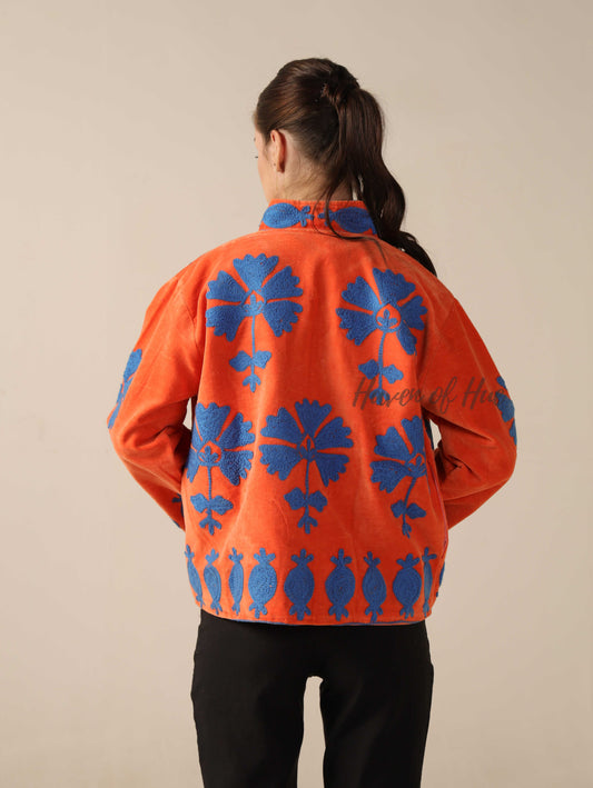 Orange Cotton Embroidery Jacket