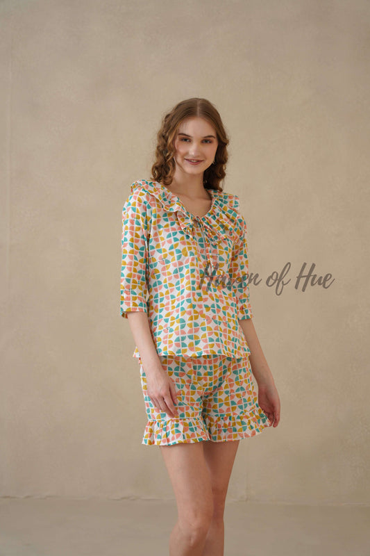 Multi Color Geometric Hand Block Cotton Co-ord Set