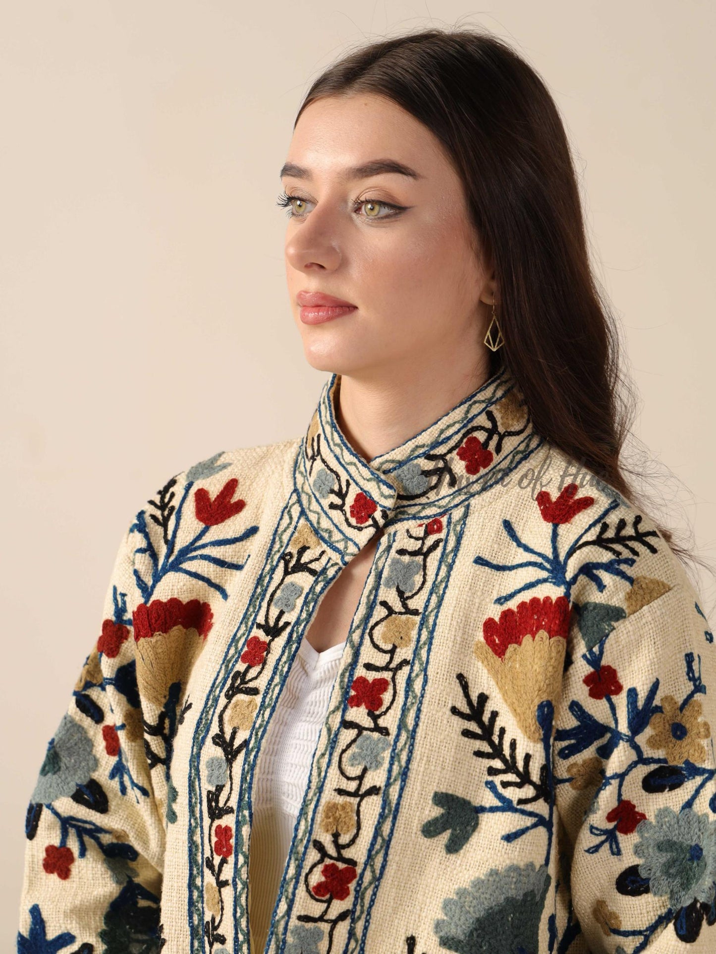 Suzani Embroidered Cotton Jacket Coat for Women Boho Handmade TNT Fabric Ethnic Winter Jacket