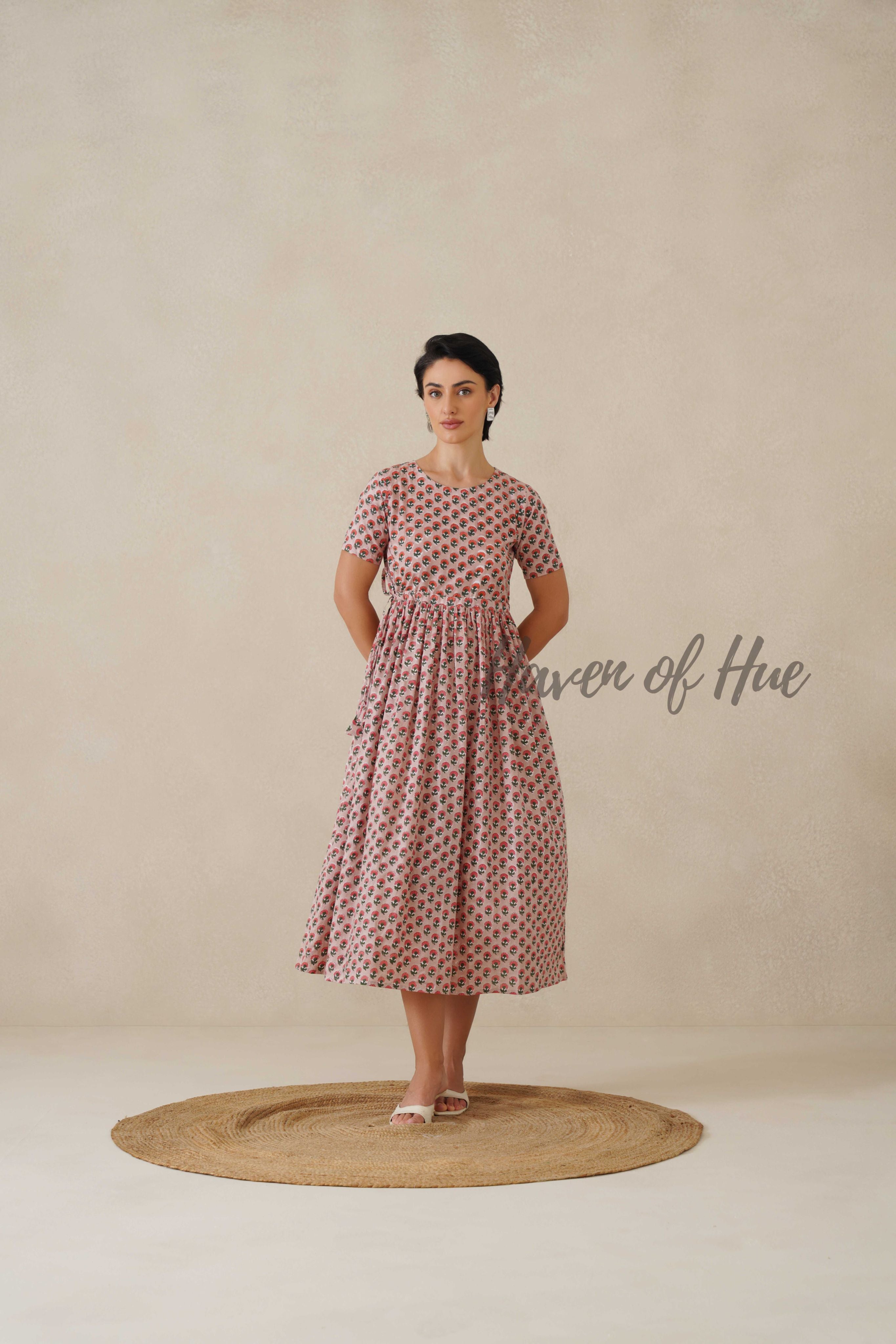 pink floral boho dress Berry Cotton Midi red cocktail dresses Size:38W X 32L The Black Tux Light
