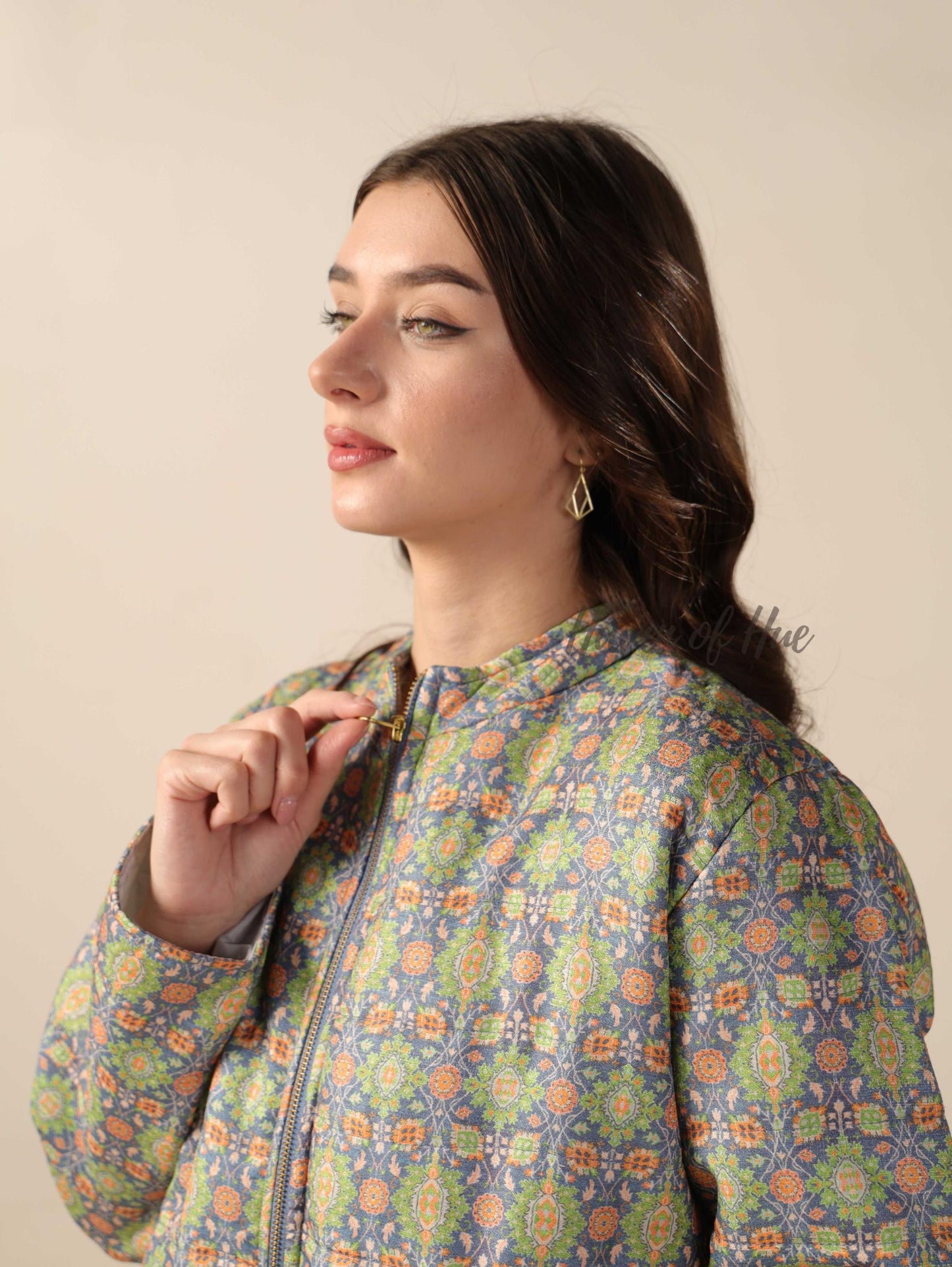 Women’s Floral Printed Silk Jacket Lightweight Zip Up Jacket