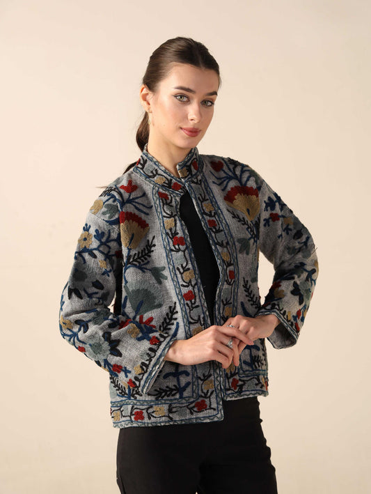 Women’s Cotton Suzani Jacket Boho Embroidery Coat, TNT Fabric Handmade Winter Outerwear Jacket