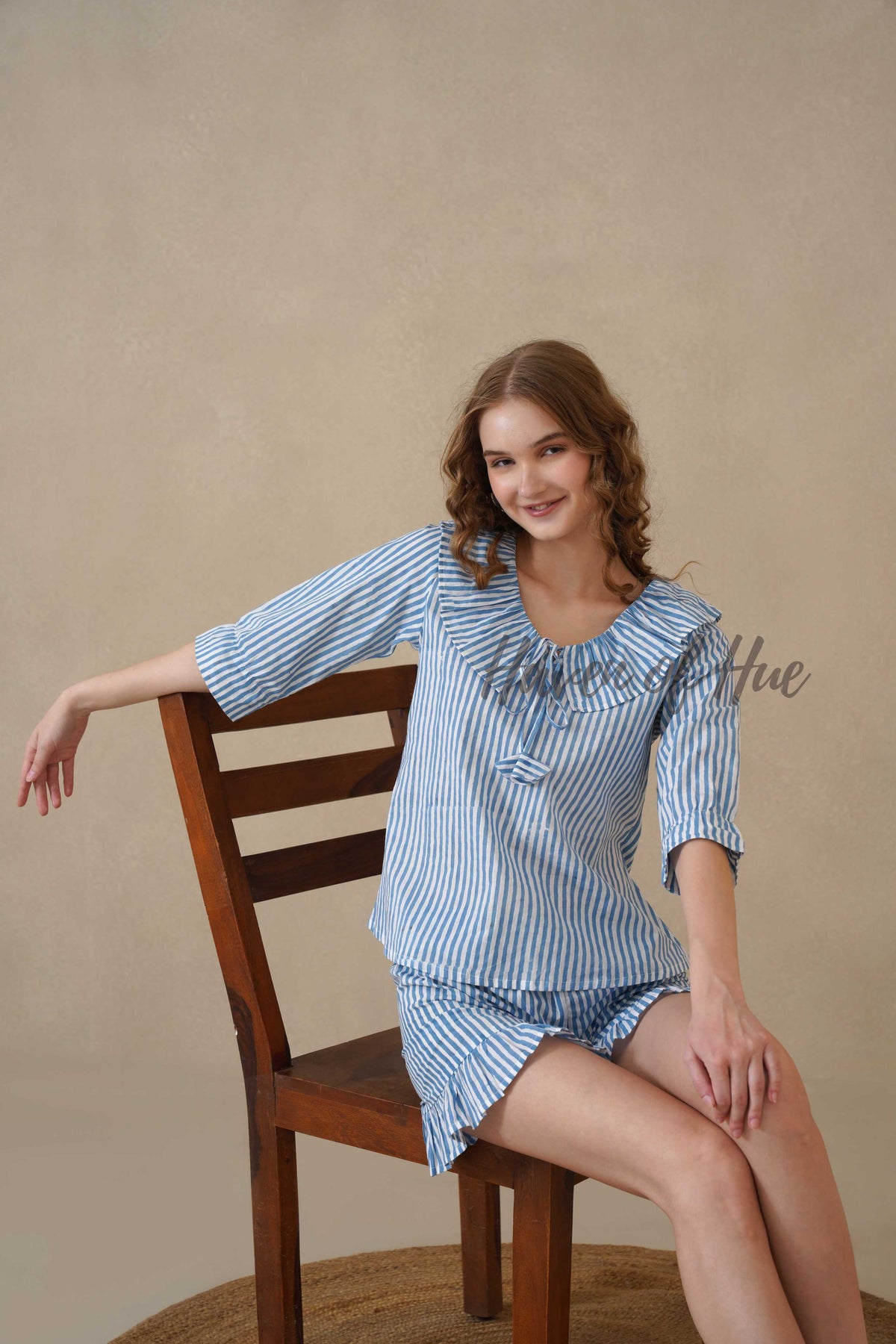 Blue Stripe Hand Block Print Cotton Co-ord Set