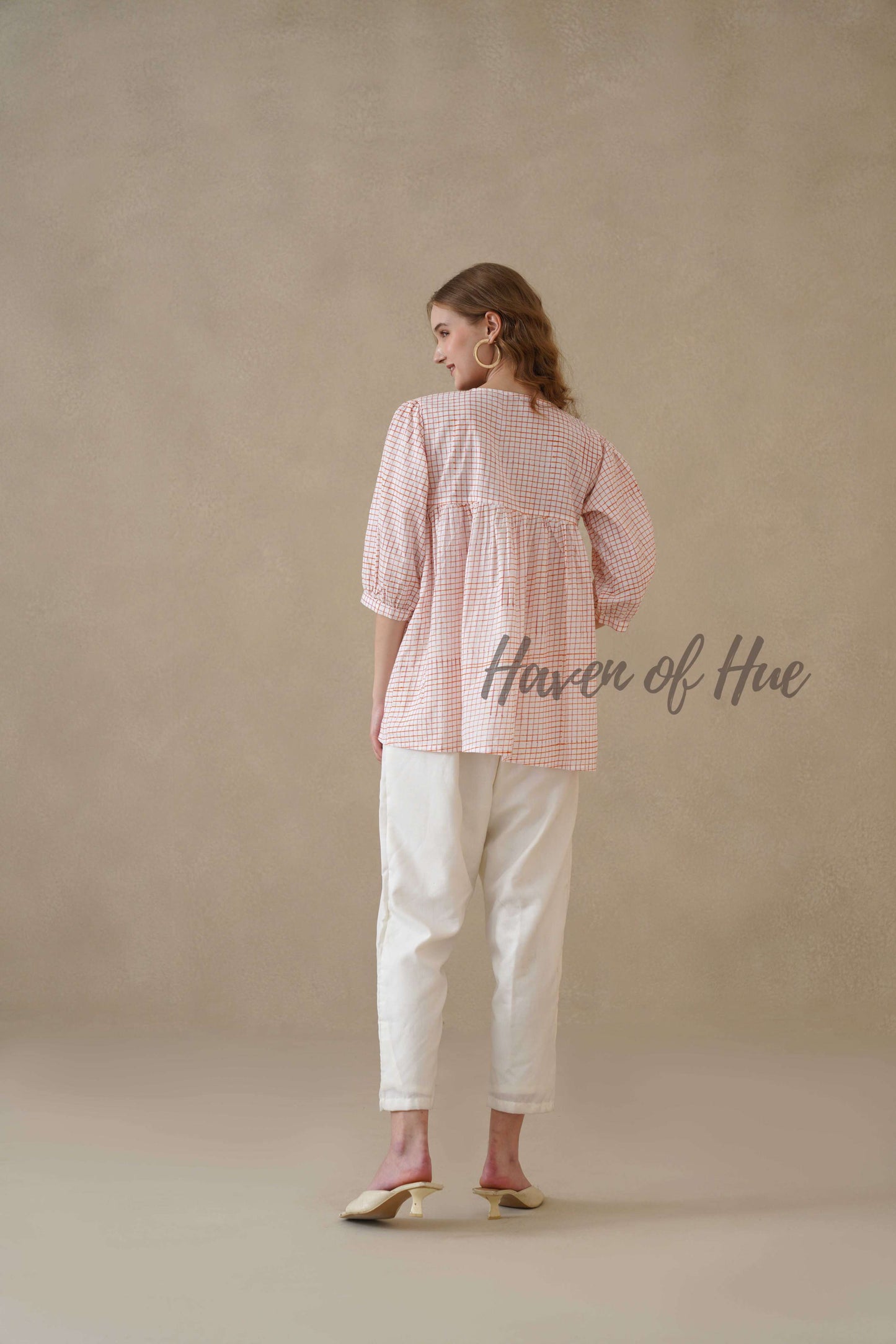 Women’s Terracotta Orange Floral A-Line Blouse | Hand Block Printed Button-Yoke Tuni