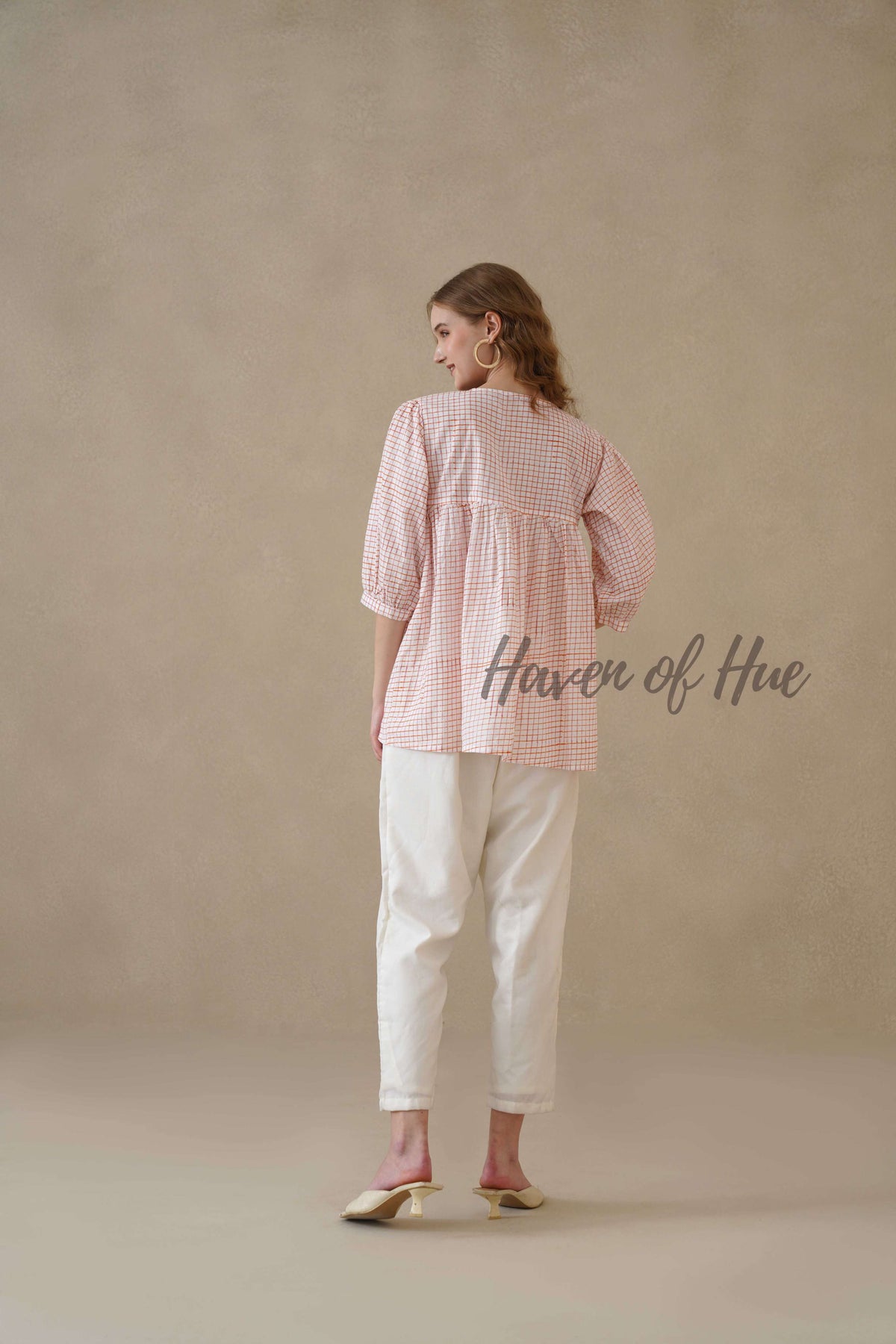 Women’s Terracotta Orange Floral A-Line Blouse | Hand Block Printed Button-Yoke Tuni
