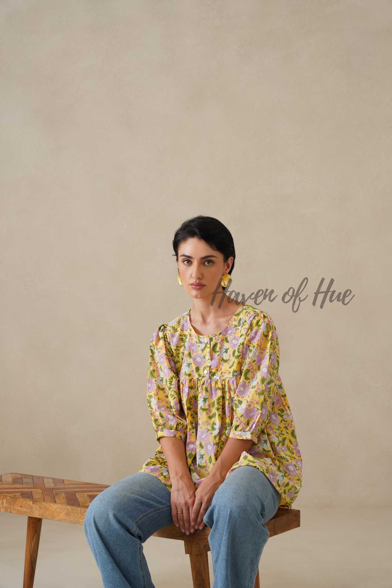 Printed Yellow Casual Top