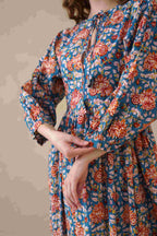 Multicolor Floral Cotton Tiered Dress – Short Sleeve Boho Midi