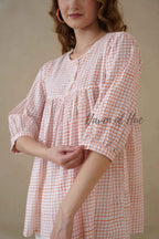 Women’s Terracotta Orange Floral A-Line Blouse | Hand Block Printed Button-Yoke Tuni