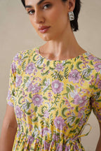 Yellow Floral Cotton Midi Dress - Boho Cottagecore Summer Dress