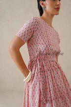Blush Pink Floral Cotton Midi Dress - Boho Cottagecore Summer Dress