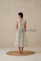 Geometric Pastel Cotton Dress | Sleeveless Boat Neck Midi Dress | Abstract Multi-Color Printed A-Line Summer Sundress