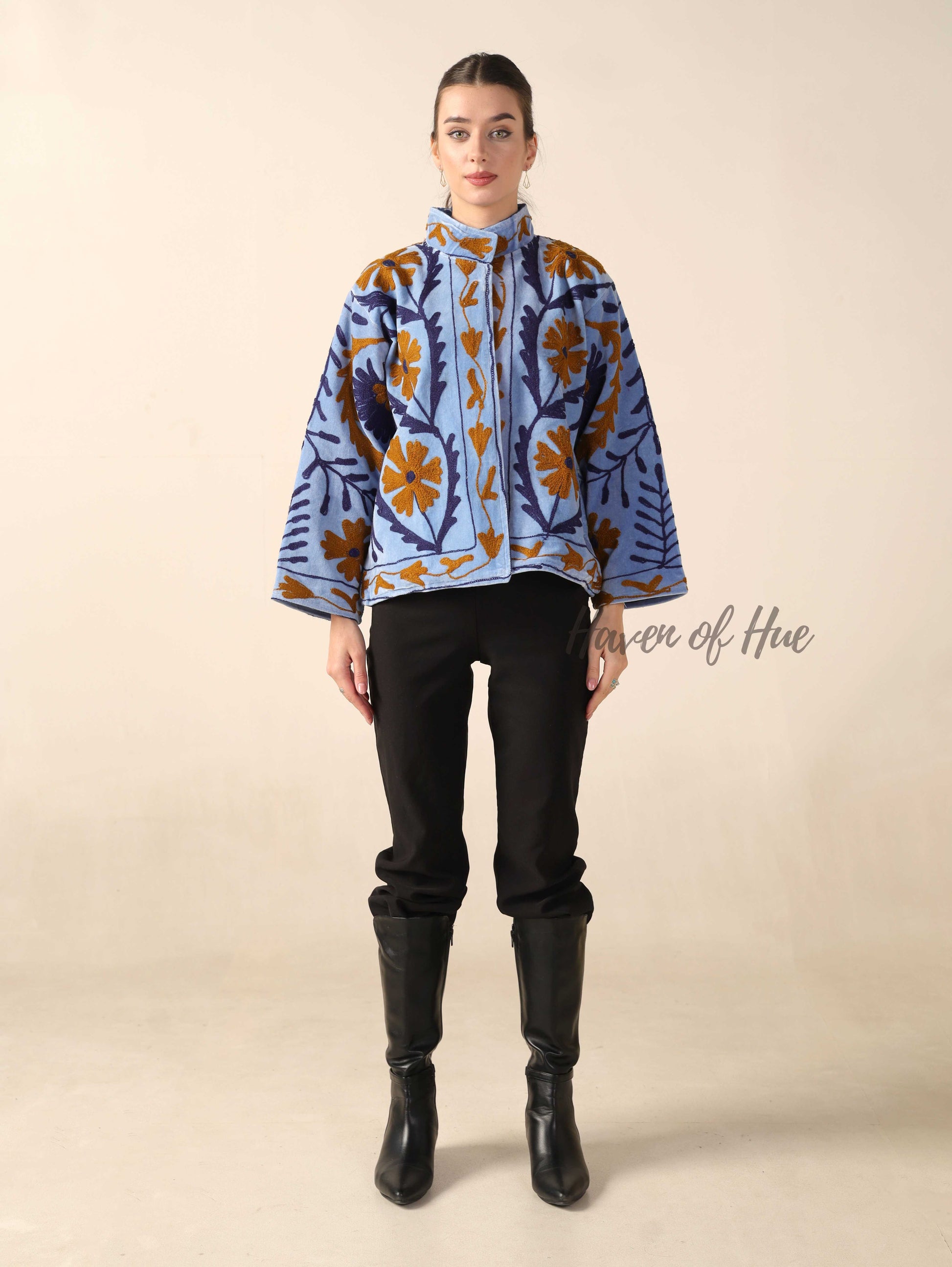 Light Blue Reversible Hand-Embroidered Jacket