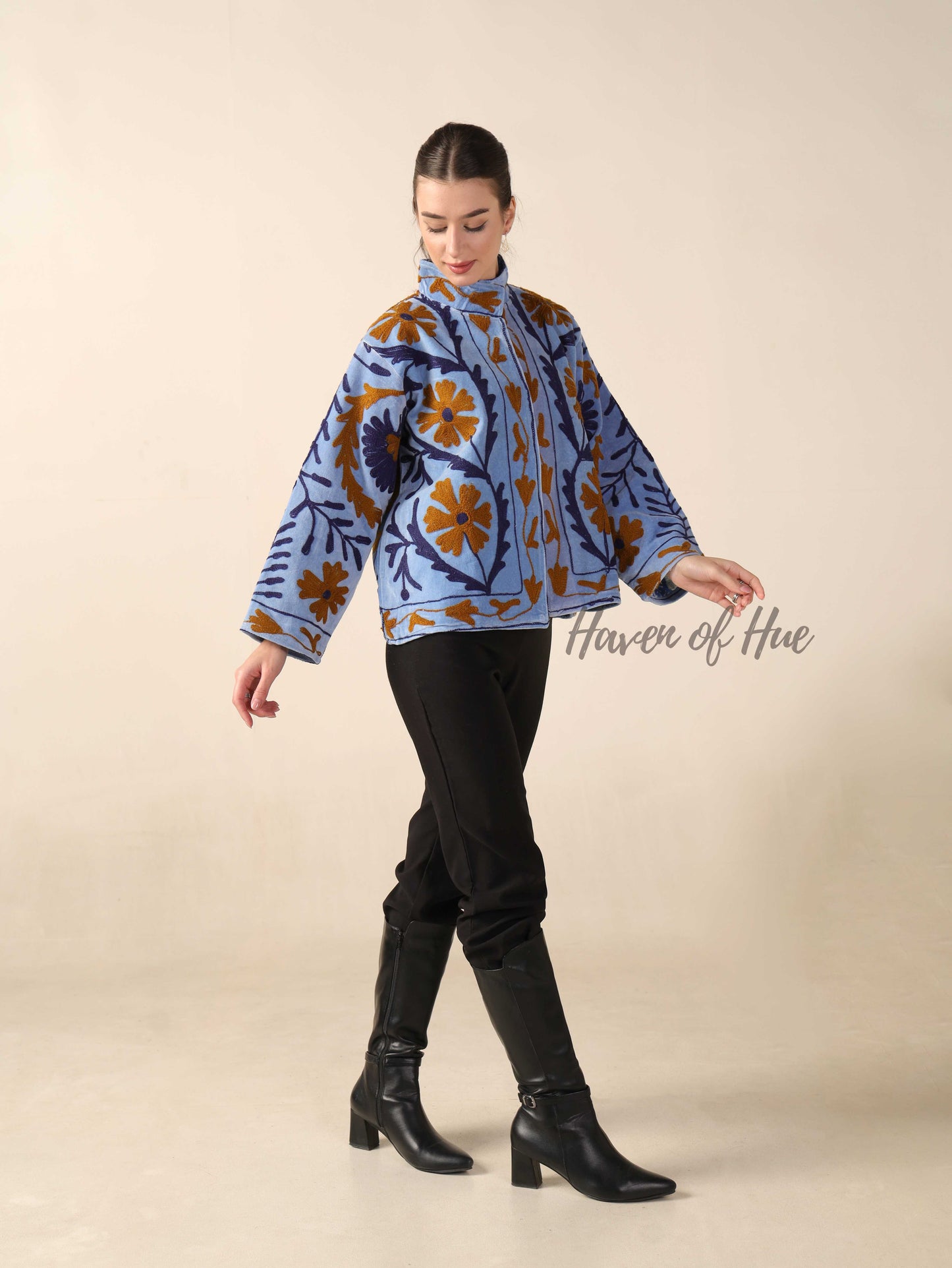 Light Blue Reversible Hand-Embroidered Jacket