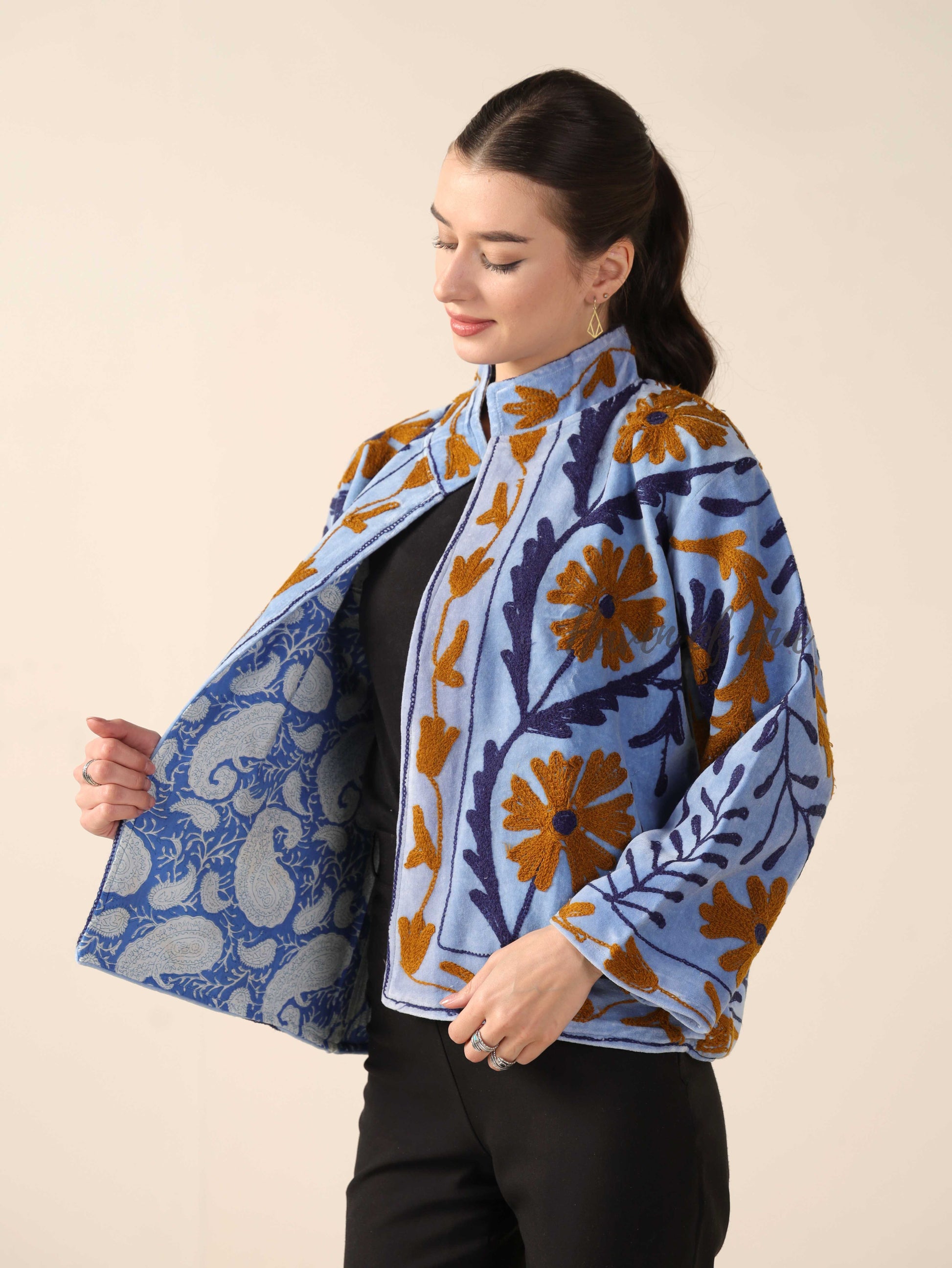Light Blue Reversible Hand-Embroidered Jacket