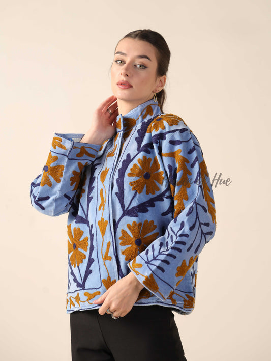 Light Blue Reversible Hand-Embroidered Jacket