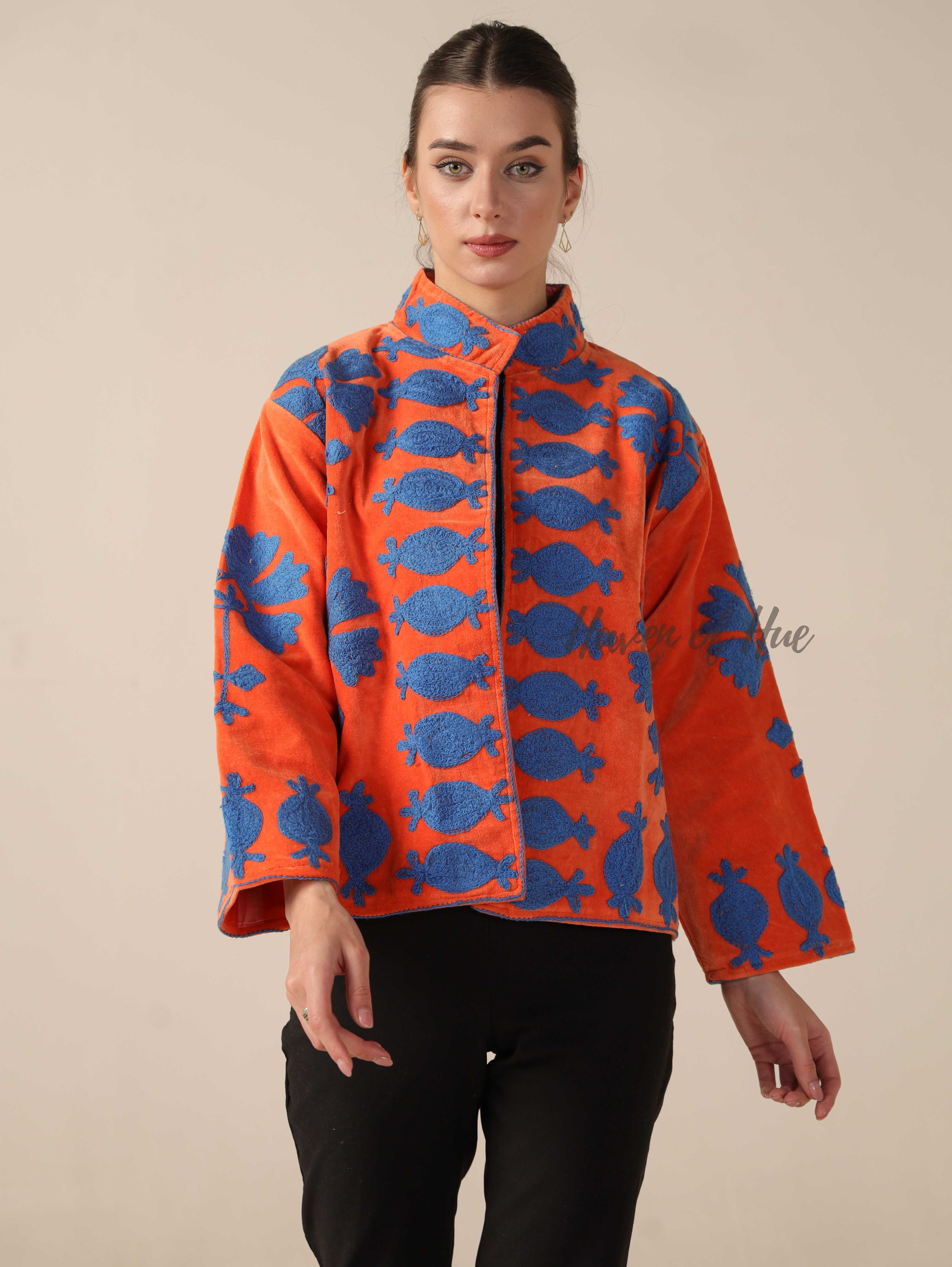 Orange Cotton Embroidery Jacket