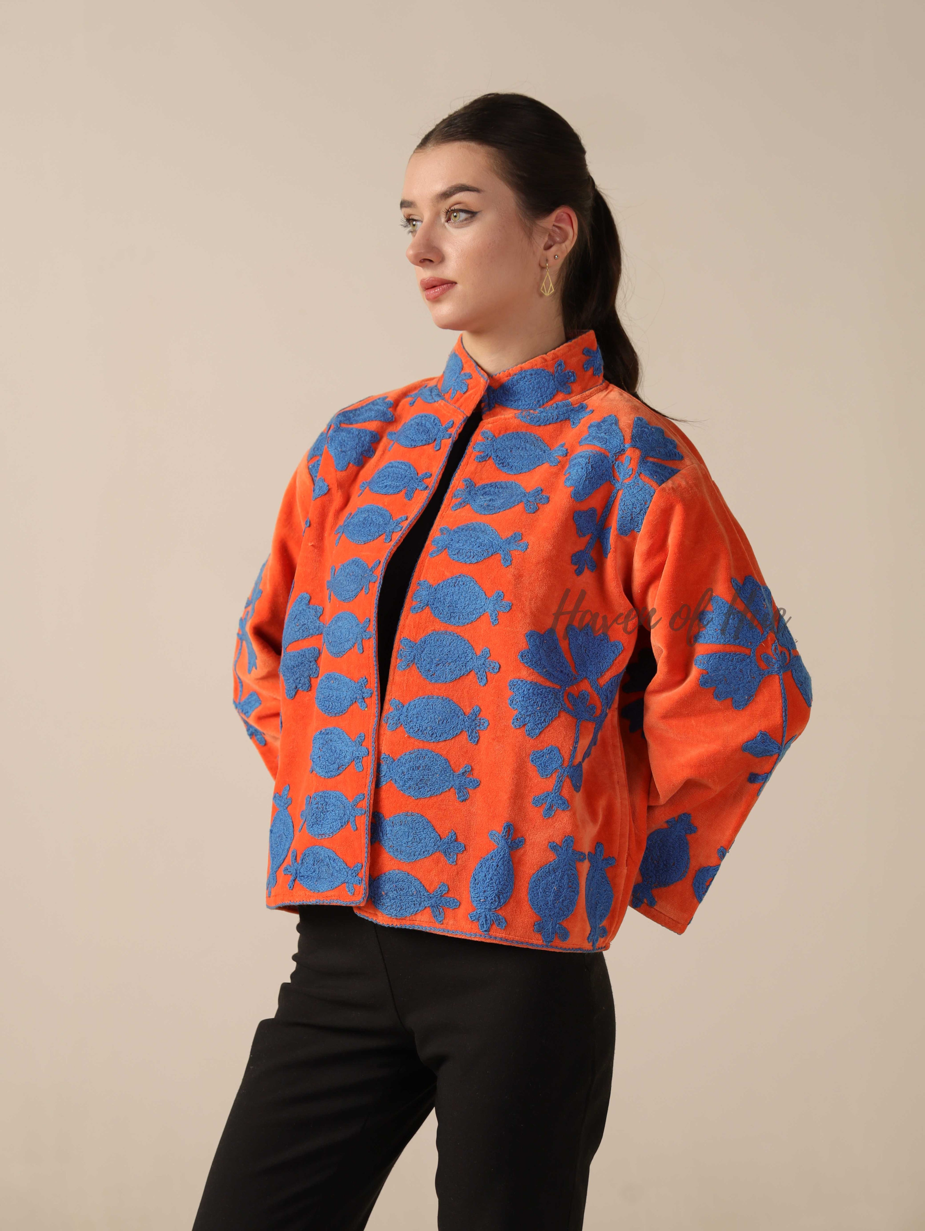 Orange Cotton Embroidery Jacket