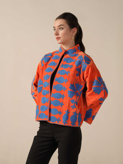 Orange Cotton Embroidery Jacket