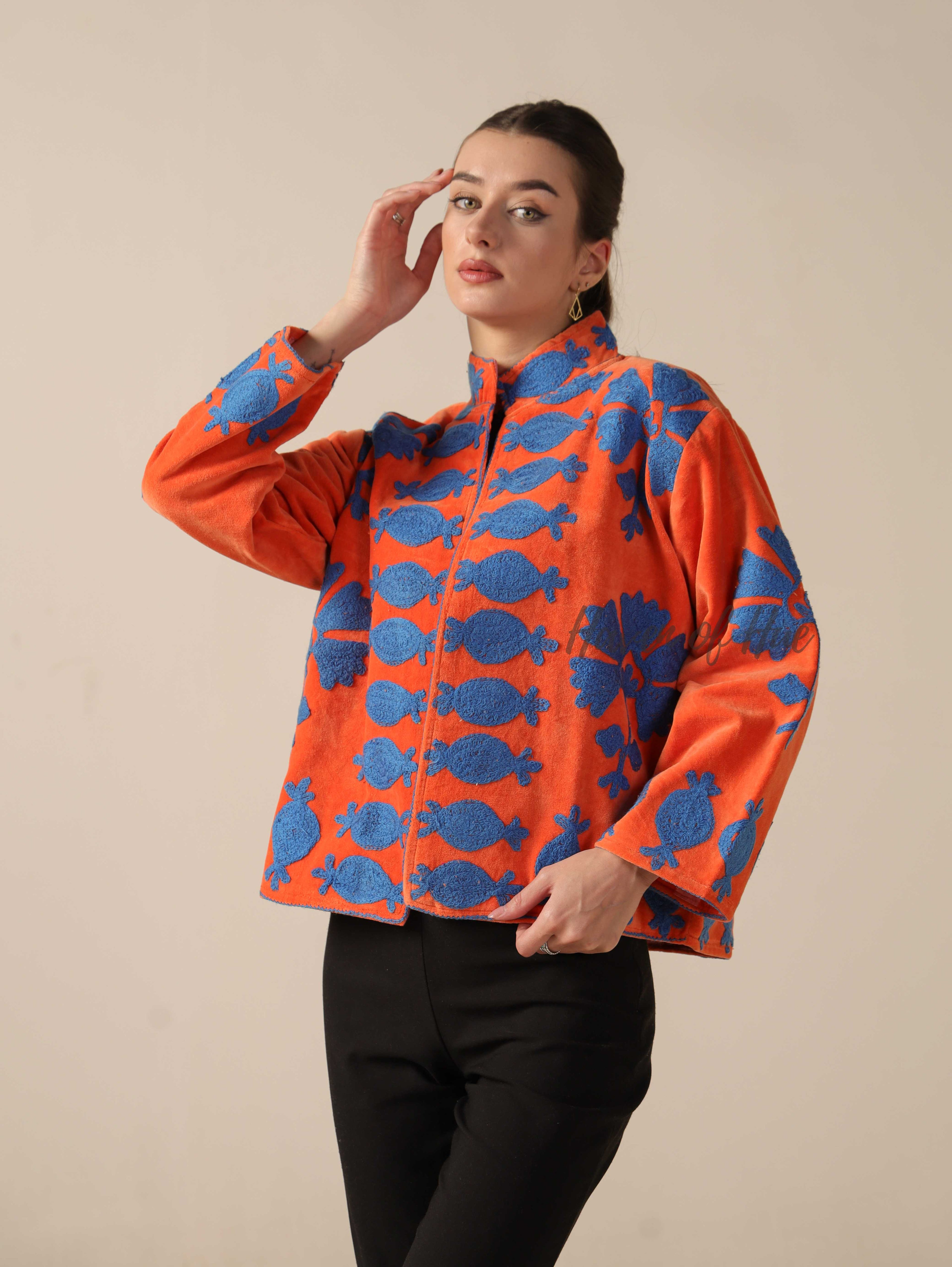 Orange Cotton Embroidery Jacket