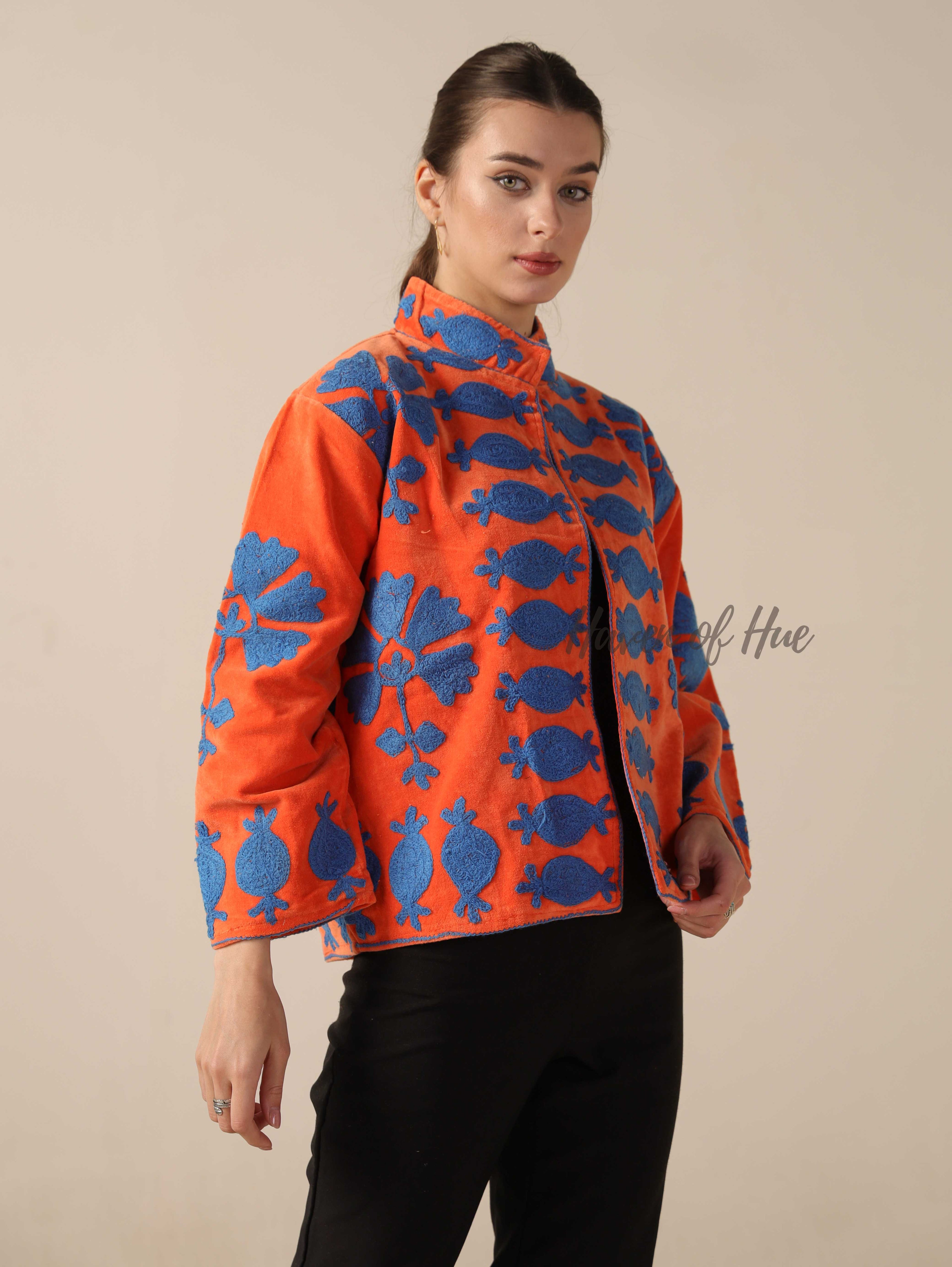 Orange Cotton Embroidery Jacket