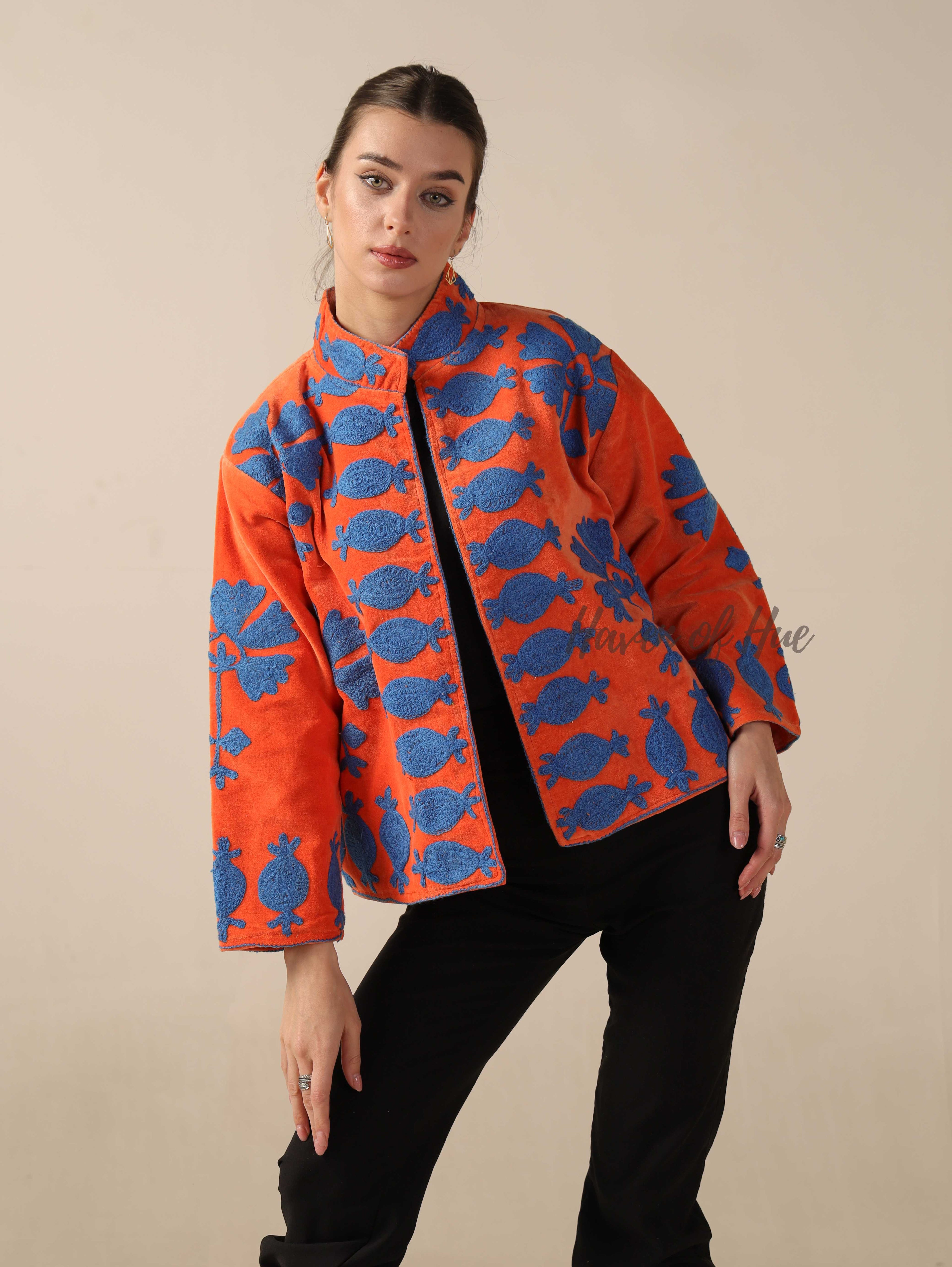 Orange Cotton Embroidery Jacket