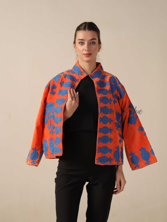 Orange Cotton Embroidery Jacket