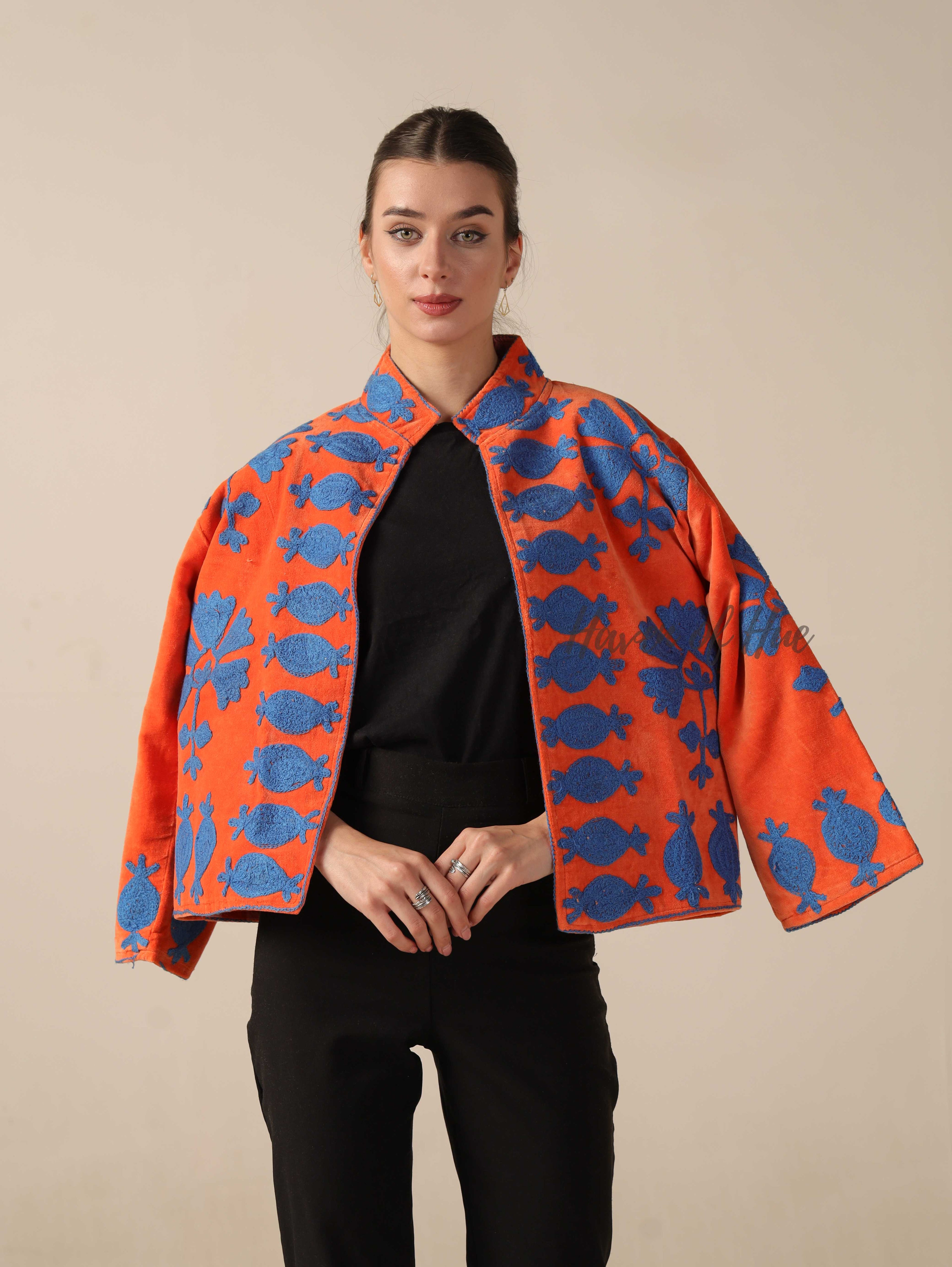 Orange Cotton Embroidery Jacket