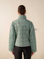 Women’s Cotton Floral Block Print Jacket Reversible Handmade Winter Short Coat With Pockets