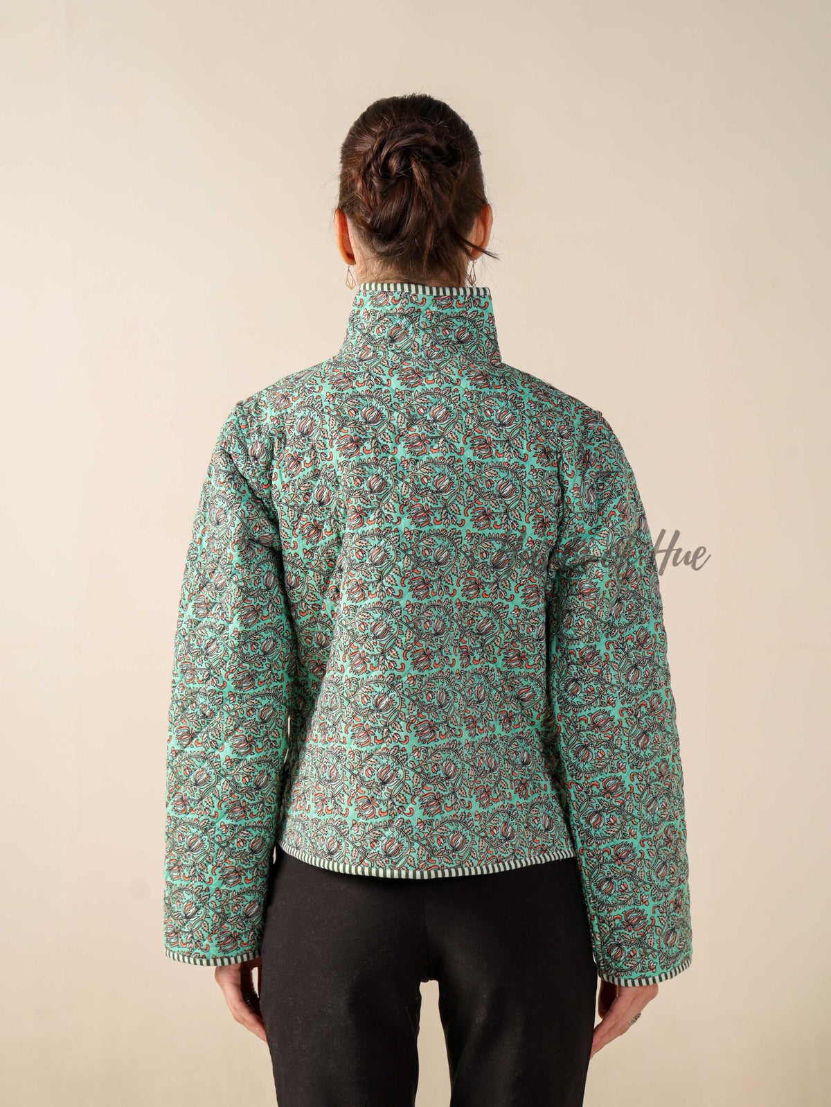 Women’s Cotton Floral Block Print Jacket Reversible Handmade Winter Short Coat With Pockets
