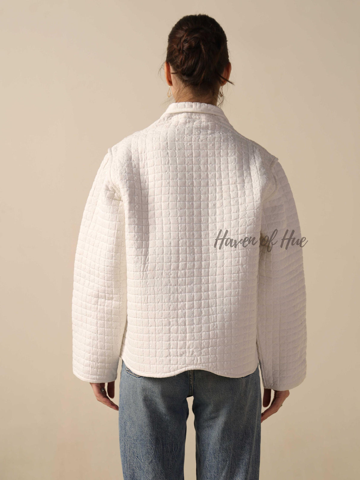 Women's Lightweight White Cotton Embroidered Casual Open Front Jacket