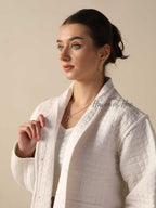 Women's Lightweight White Cotton Embroidered Casual Open Front Jacket