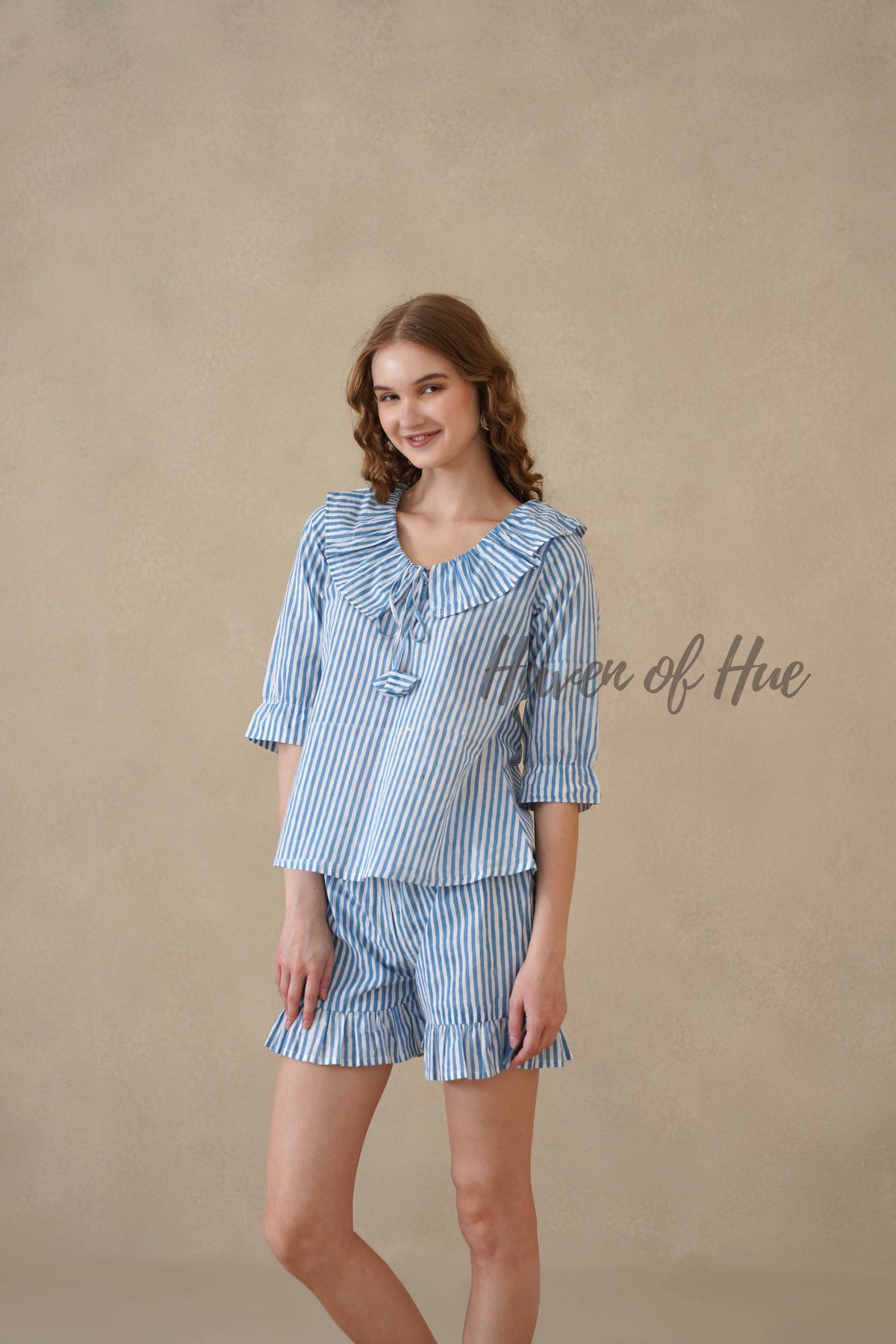 Blue Stripe Hand Block Print Cotton Co-ord Set