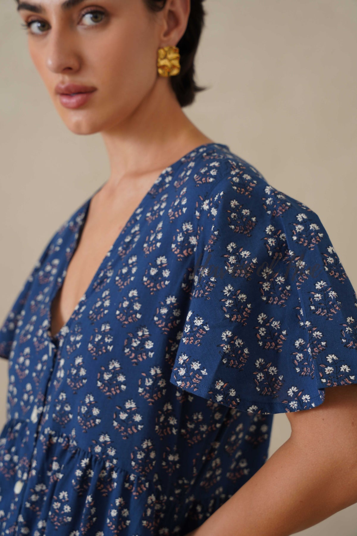 Women Cotton Tunic Top - Hand Block Print Floral Boho Blouse - Relaxed Fit Summer Cotton Top - Indigo Blue Artisan Crafted Fashion