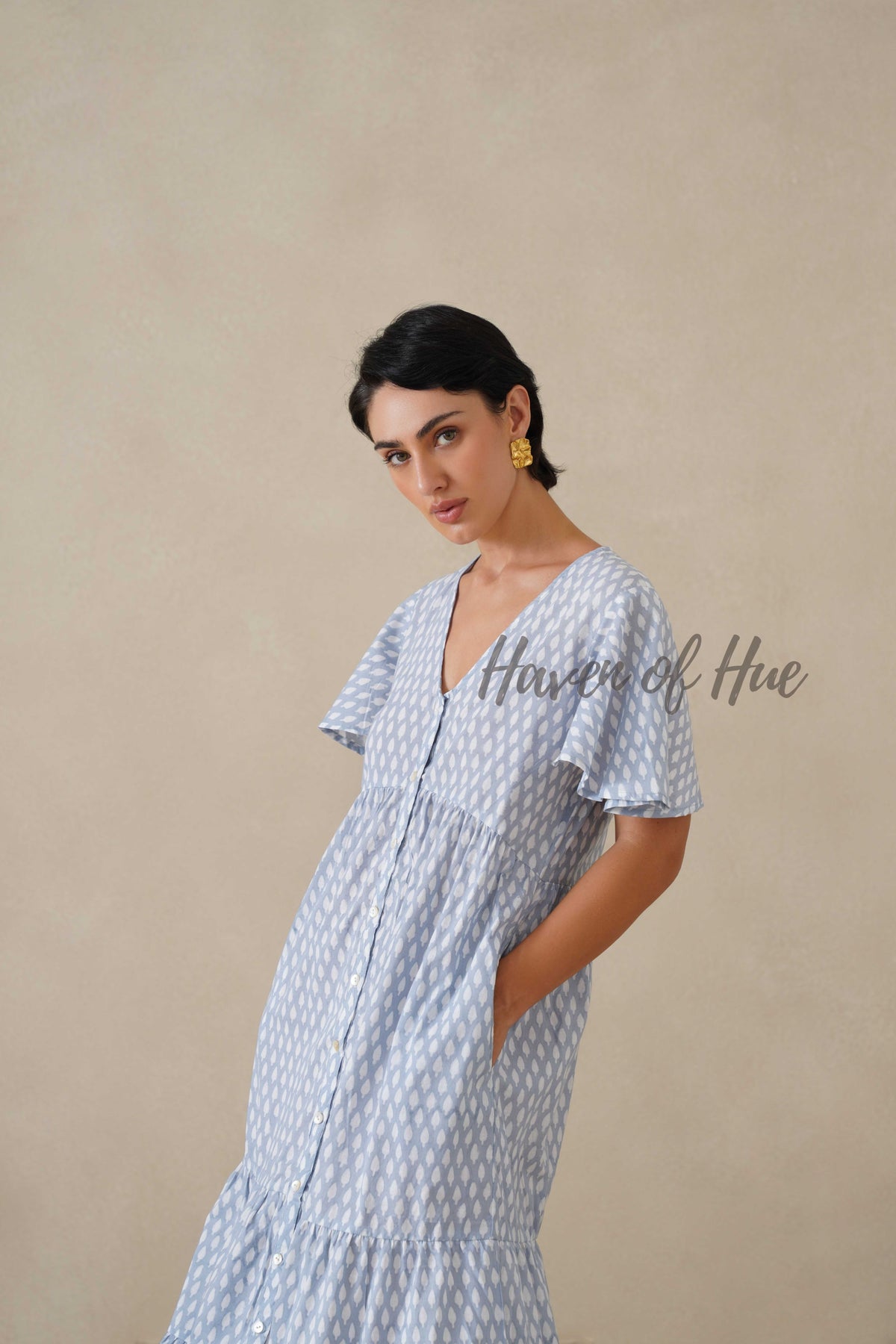 Women Cotton Tunic Dress - Hand Block Print Boho Maxi