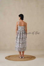 Women Cotton Tunic Top - Hand Block Print Cami Dress - Grey Floral Boho Tunic - Artisan Sleeveless Relaxed Fit Summer Dress