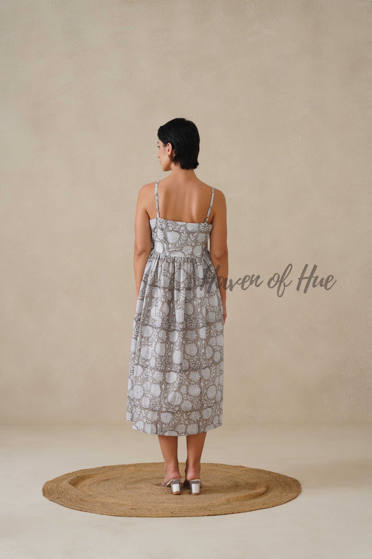 Women Cotton Tunic Top - Hand Block Print Cami Dress - Grey Floral Boho Tunic - Artisan Sleeveless Relaxed Fit Summer Dress