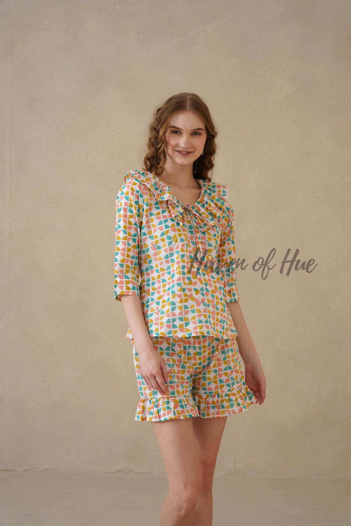 Multi Color Geometric Hand Block Cotton Co-ord Set