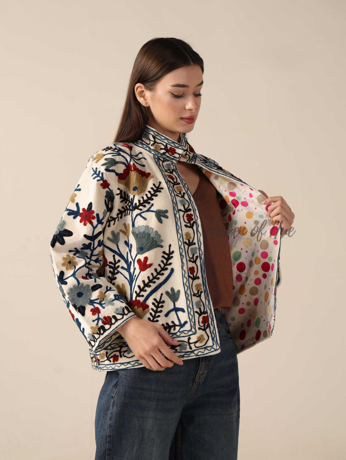 Women's Handcrafted Suzani Velvet Jacket Boho Embroidered Floral Autumn Coat
