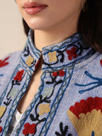 Women’s Cotton Embroidered Suzani Boho Jacket Open Front Short Coat Handmade Embroidery Quilted Winter Coat TNT Fabric Outerwear