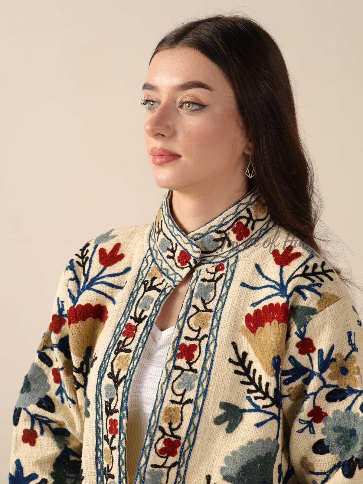 Suzani Embroidered Cotton Jacket Coat for Women Boho Handmade TNT Fabric Ethnic Winter Jacket