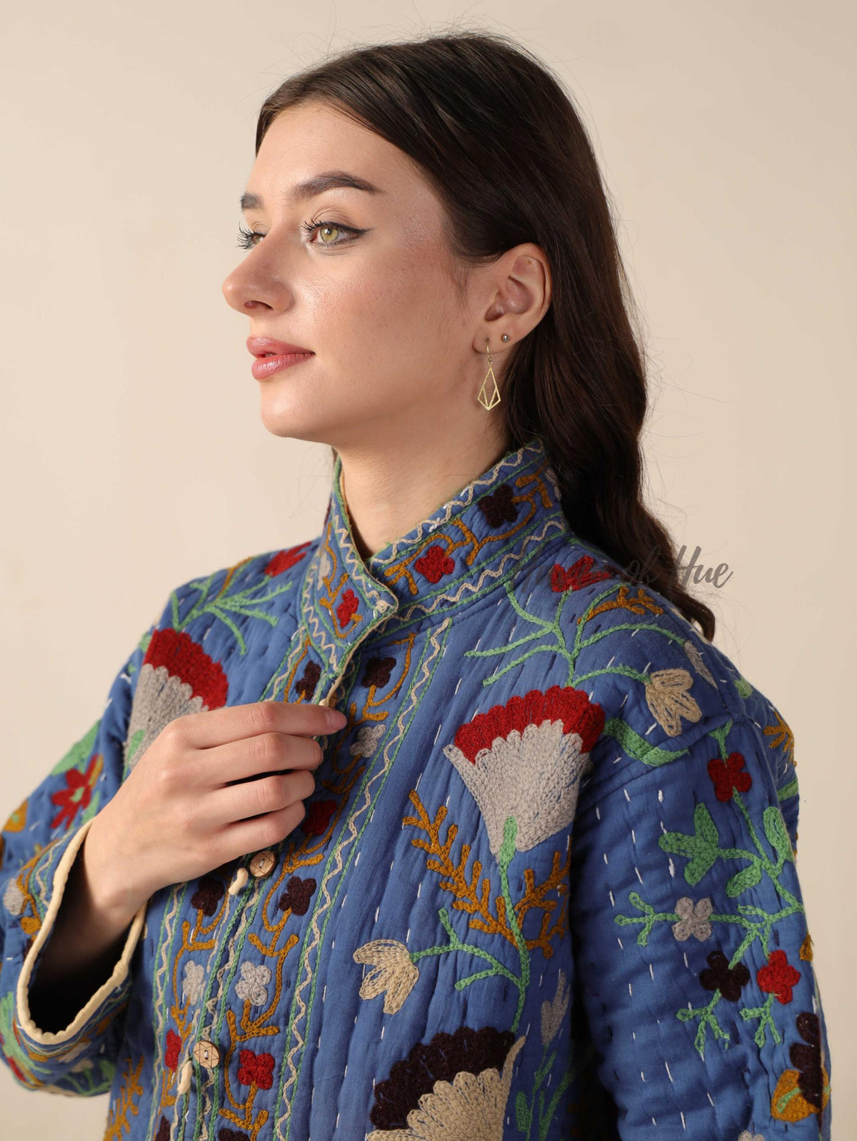 Kantha Suzani Embroidered Jacket Boho Quilted Cotton Coat, Handmade Folk Art Floral Jacket