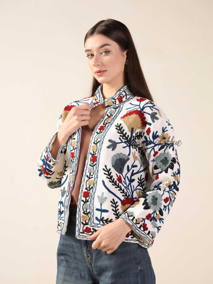 Boho Suzani Embroidered Cotton Jacket Women’s Handmade Winter Coat
