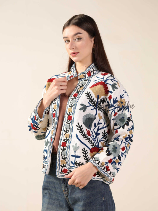 Boho Suzani Embroidered Cotton Jacket Women’s Handmade Winter Coat