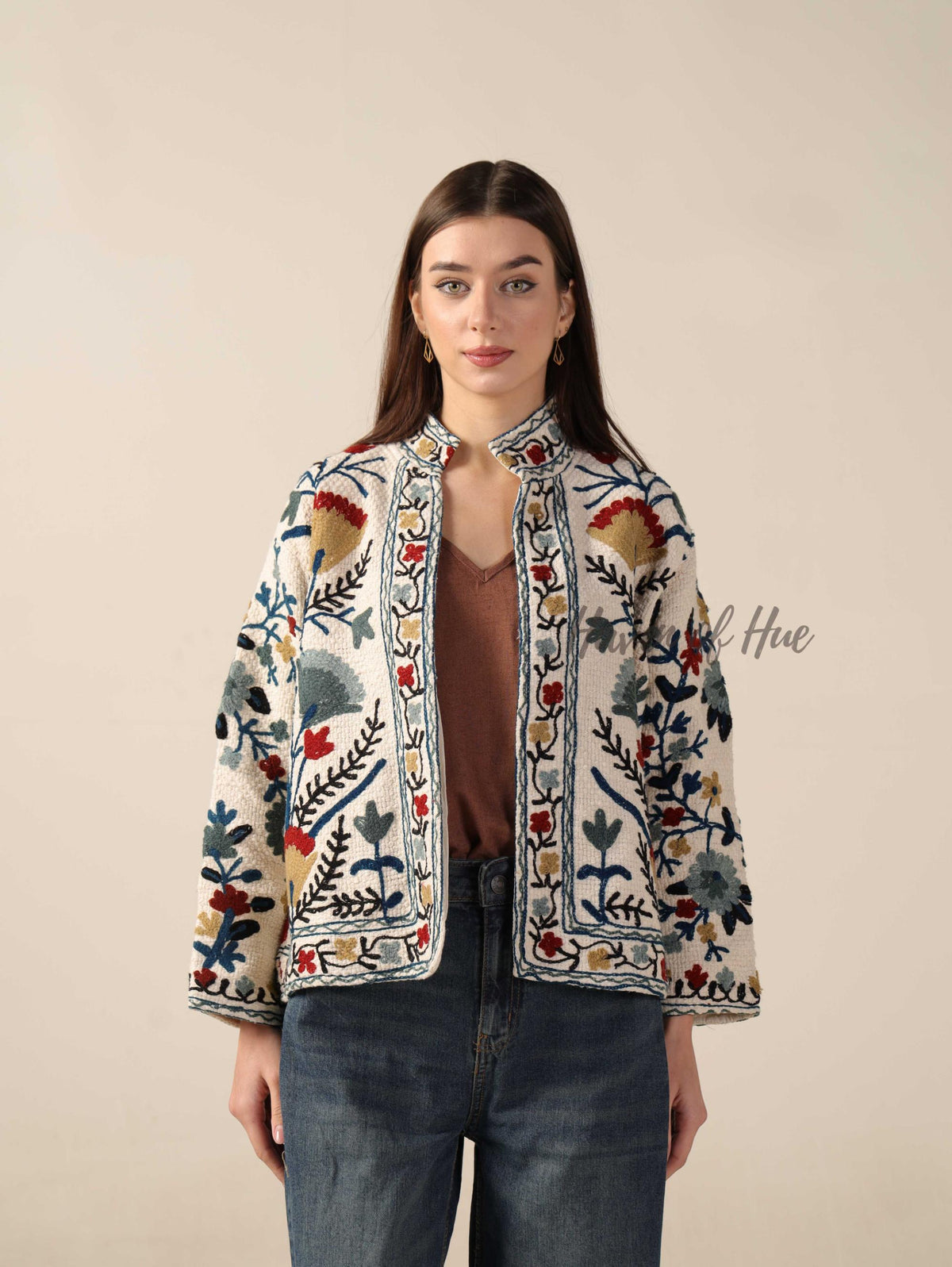 Suzani Embroidered Cotton Boho Jacket Handmade Women’s Winter Coat TNT Fabric Outerwear One Size Fit Jacket
