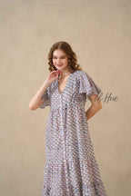 Purple Floral Maxi Dress Hand Block Print Cotton