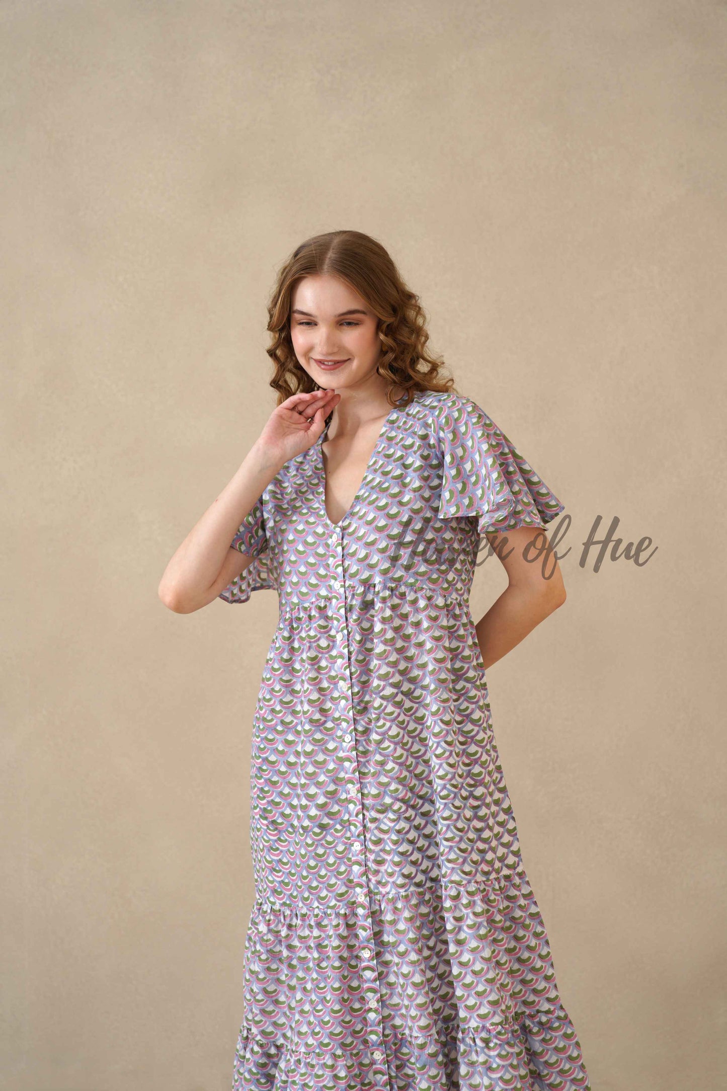 Purple Floral Maxi Dress Hand Block Print Cotton