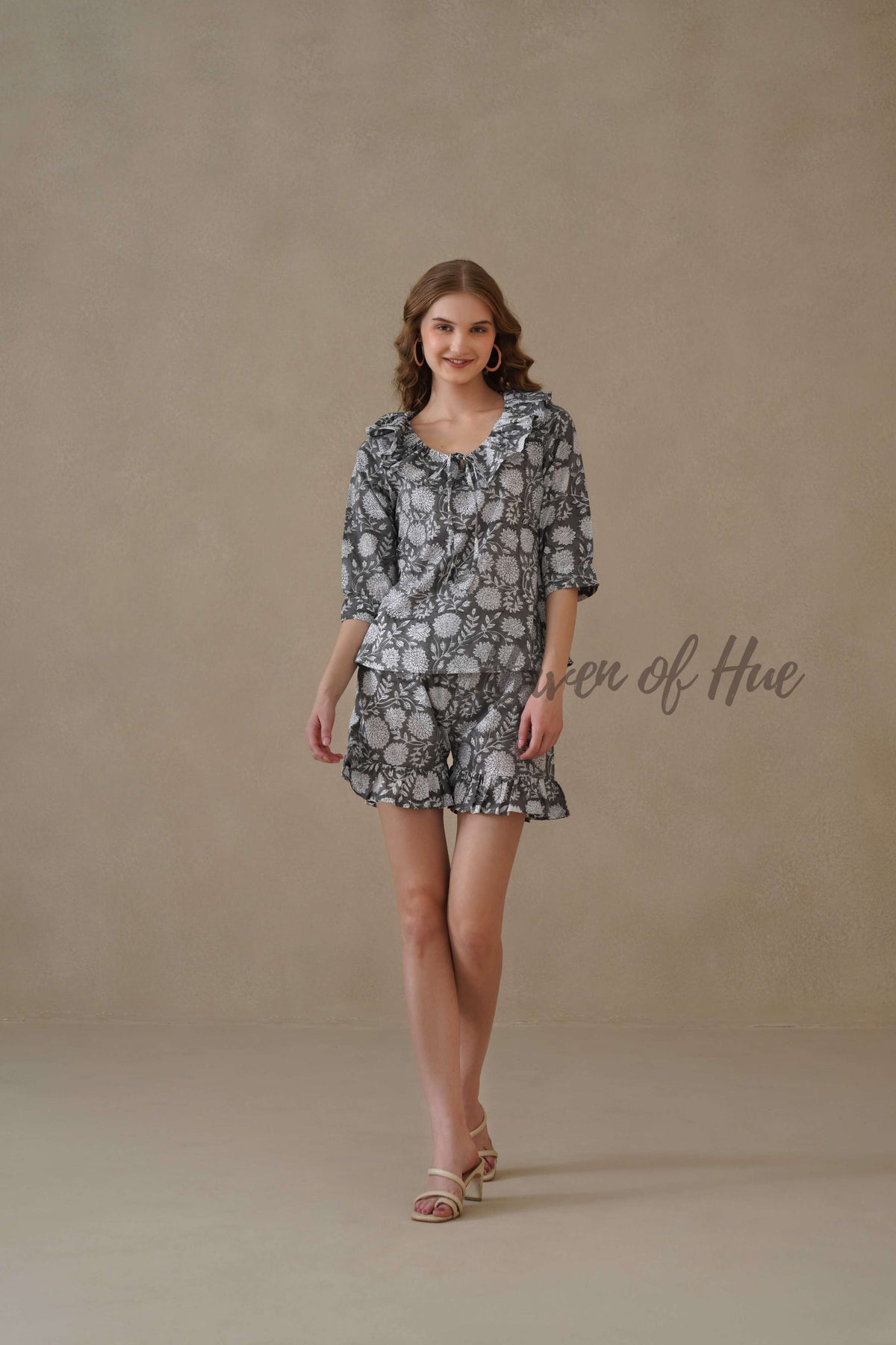 Black Hand Block Print Cotton Floral Co-ord Set
