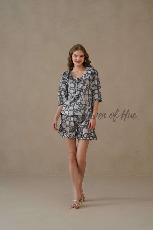 Black Hand Block Print Cotton Floral Co-ord Set