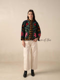 Black Suzani Velvet Jacket Pink Green Floral Embroidered Boho Chic Coat
